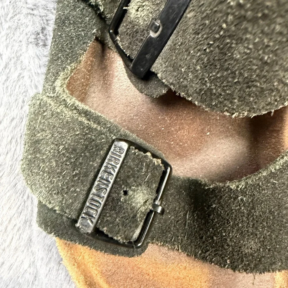 Birkenstock Arizona Sandals 41 Black Suede Double Strap Cork Slides